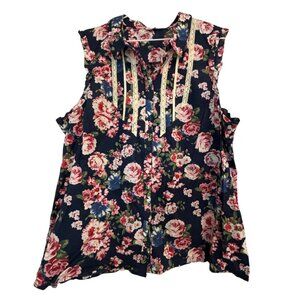 Lace & Mesh navy floral sleeveless top with lace trim XL